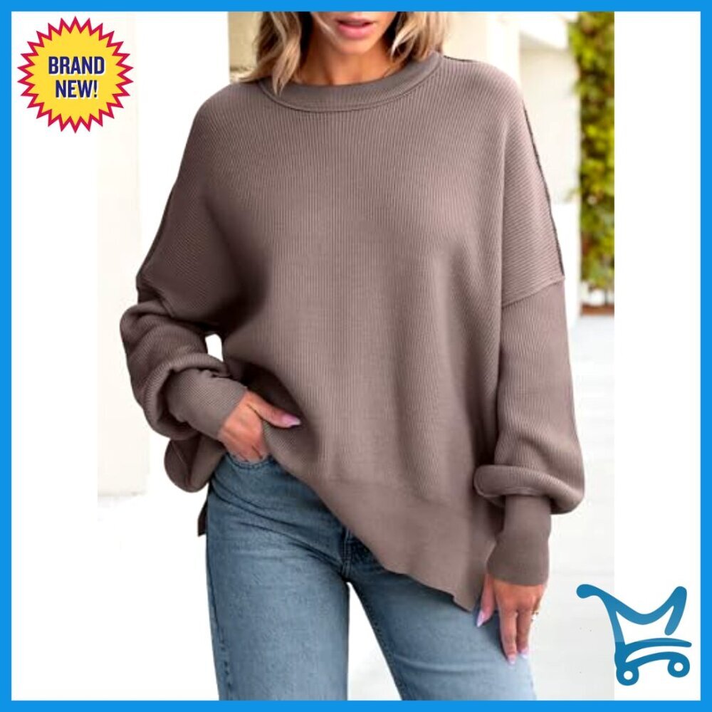 Oversized Batwing Sleeve Crewneck Sweater Knit Pullover Top Casual Chic - Picture 2 of 7
